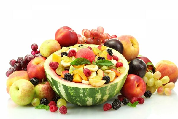 Assorted fruit in watermelon