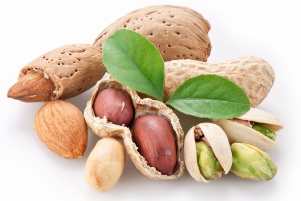 Peanuts on a white background