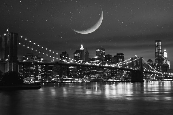 New Yorks Nachtlichter über der Brücke