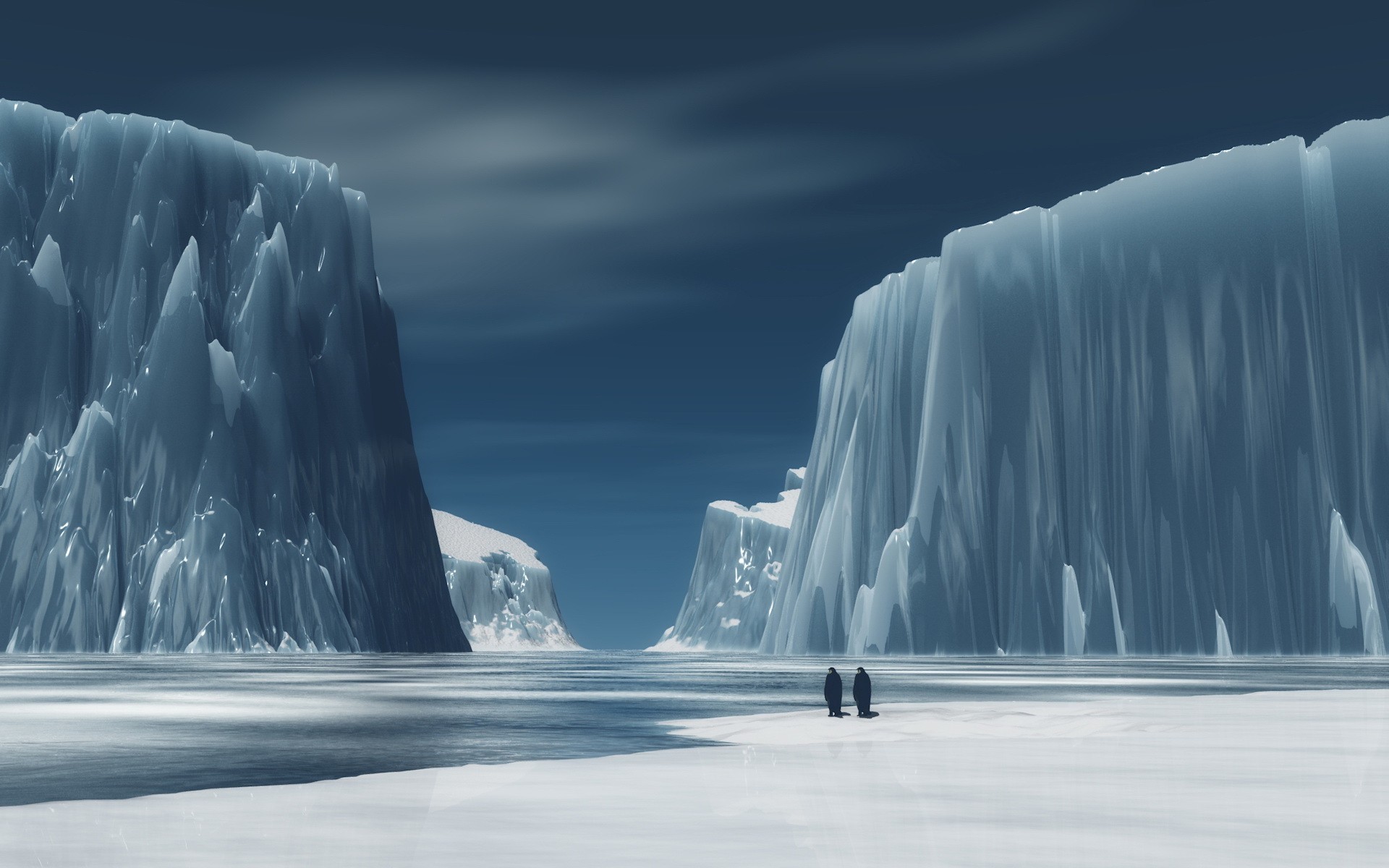 glace montagnes pingouins