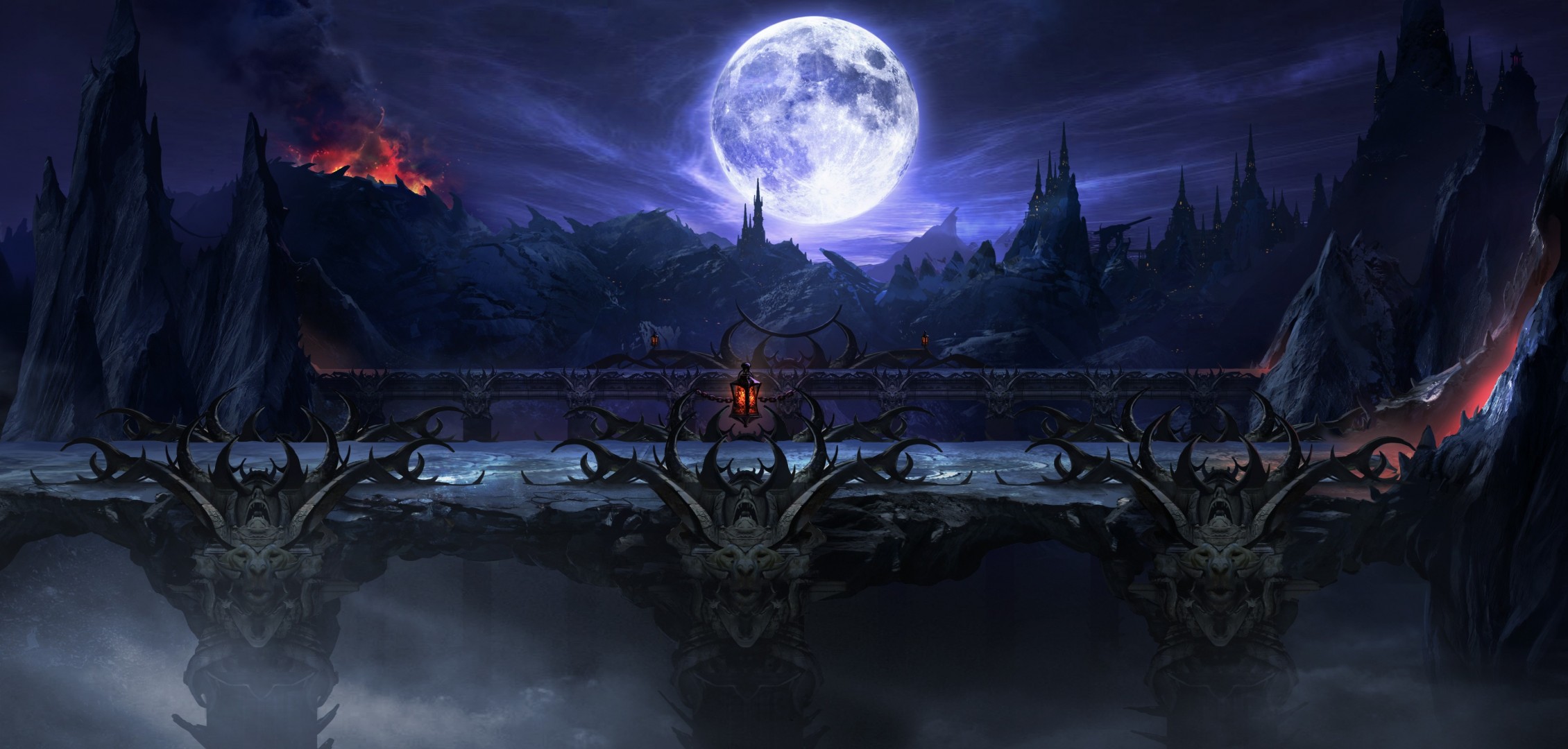 art paysage nuit verrouillage pont lune mortal kombat rochers