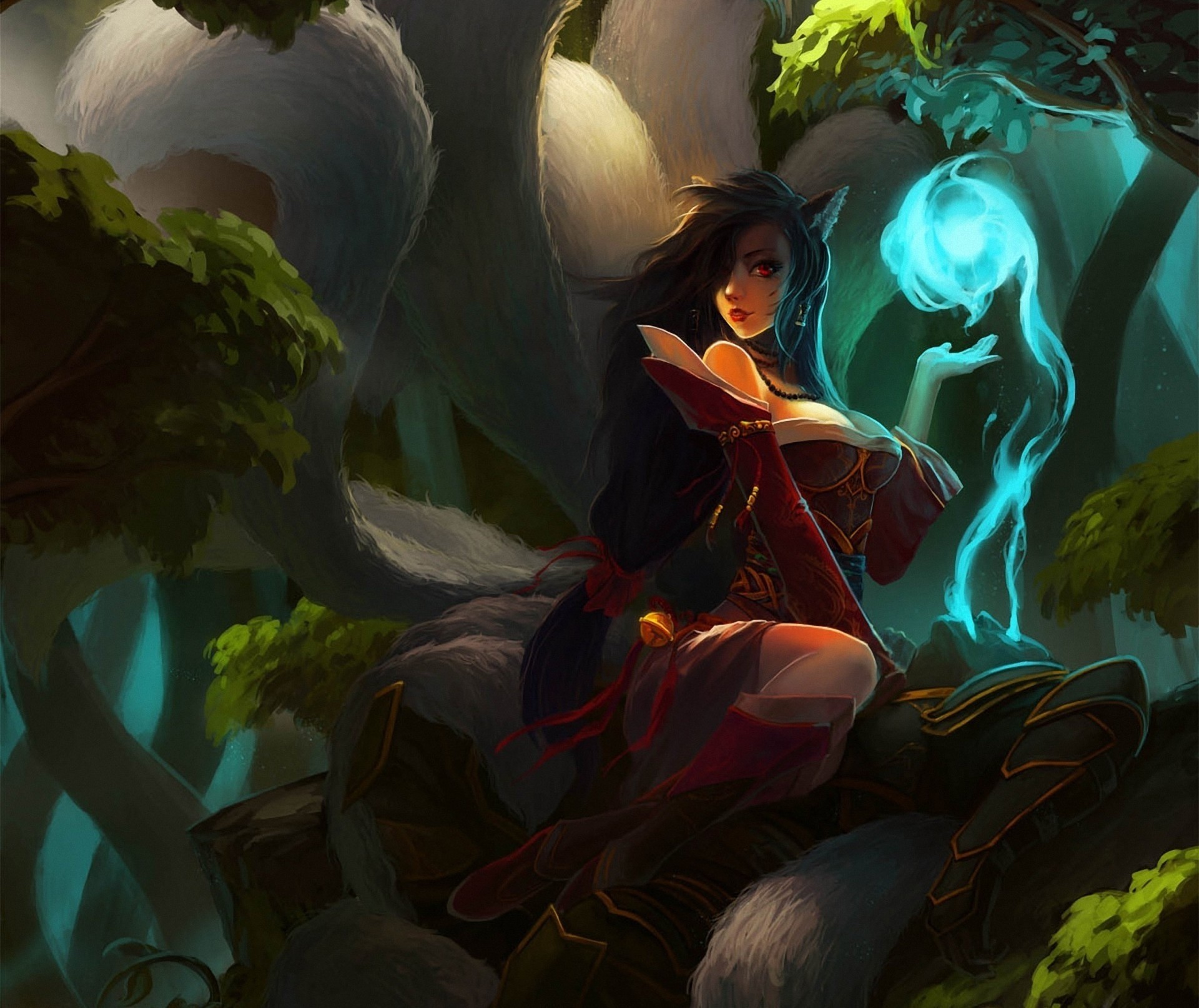 kunst league of legends mädchen pferdeschwanz ohren lol ahri magie