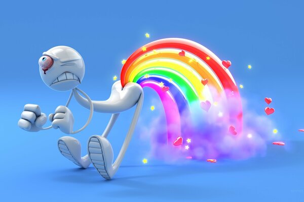 Cartoon man with a rainbow