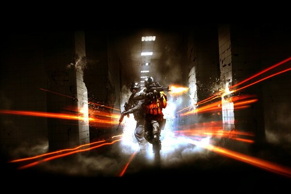 Hombres con armas en el humo de battlefield 3