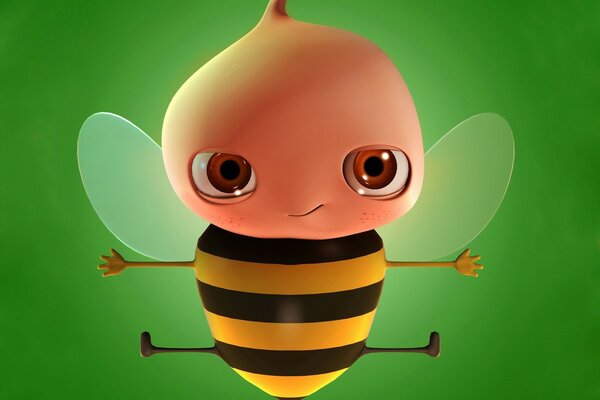 Милая пчёлка на зелёном фоне