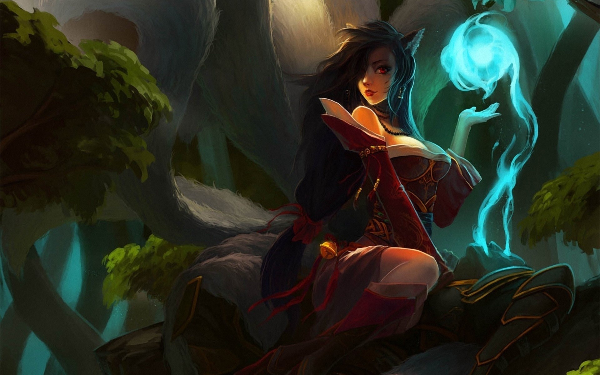 kunst league of legends mädchen pferdeschwanz ohren lol ahri magie