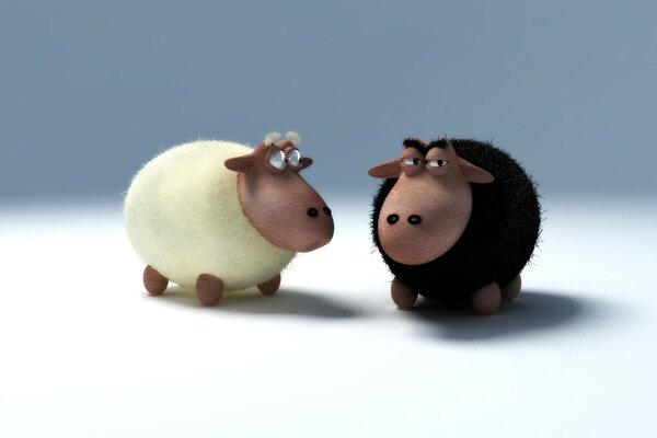 White and black sheep from the cartoon