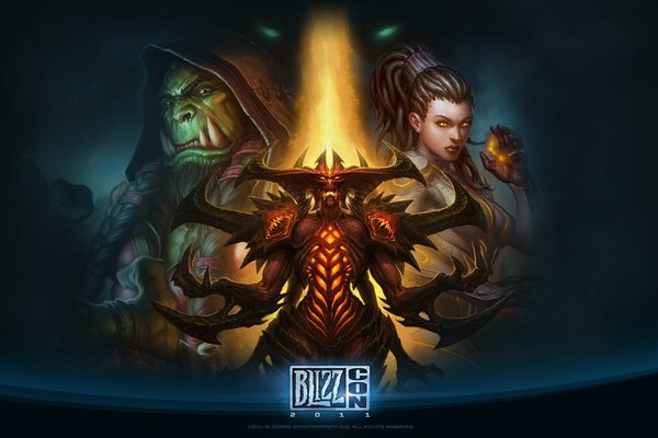 Art blizzcon où il y a Thrall Diablo et StarCraft girl