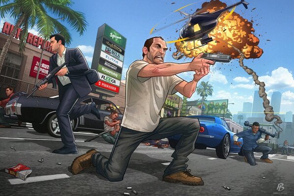 Grand theft auto game. Image of the chase scene