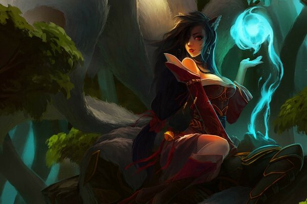 Ahri character from the League of Legends game, beautiful drawing