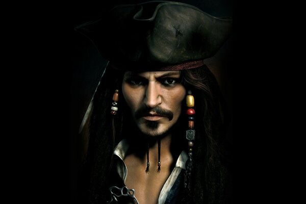 Retrato del capitán Jack Sparrow con sombrero
