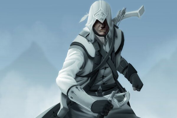 Assassins Creed Krieger auf blauem Hintergrund