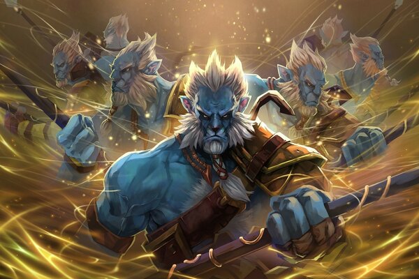 Personaggio di Dota su un bellissimo sfondo con strisce dorate