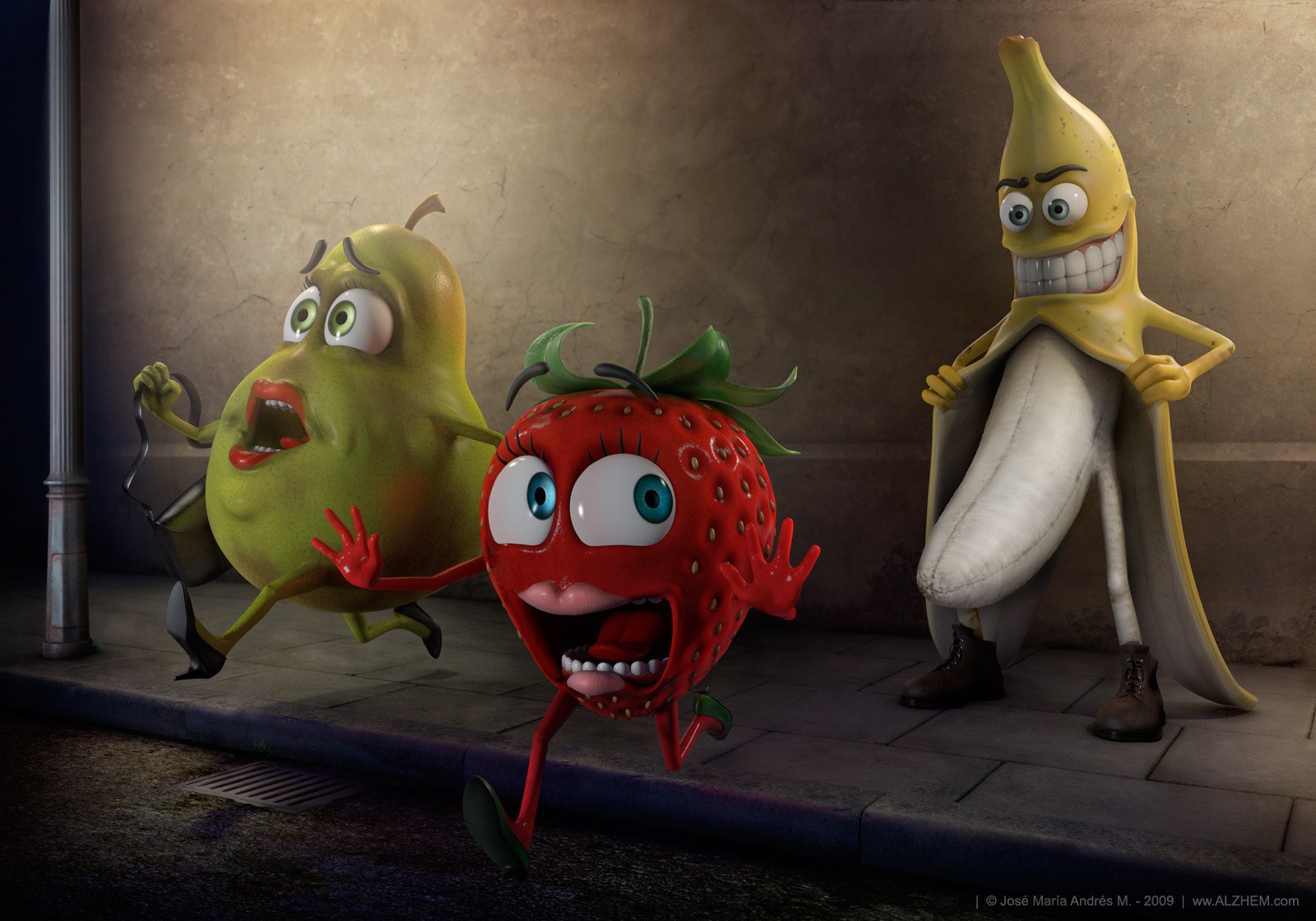 banana fruits pear strawberry pervert fear panic