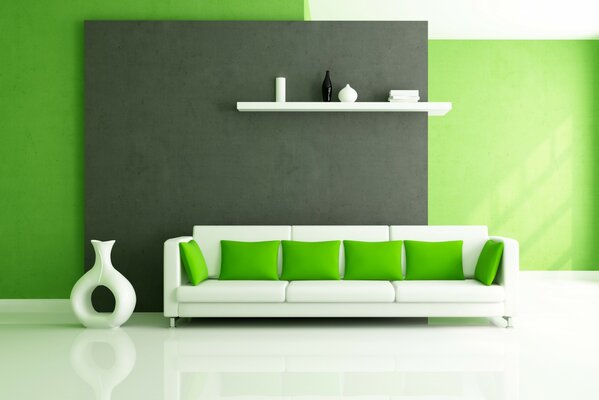 Design elegante della stanza con toni verdi