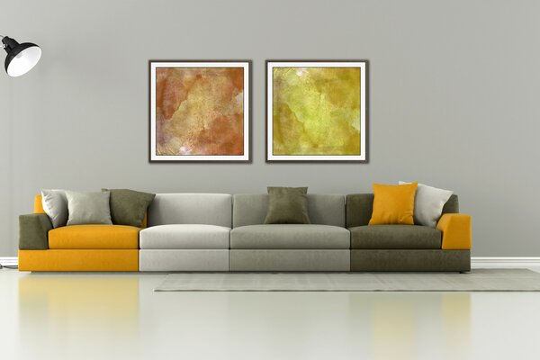 Sofa with yellow and gray shades