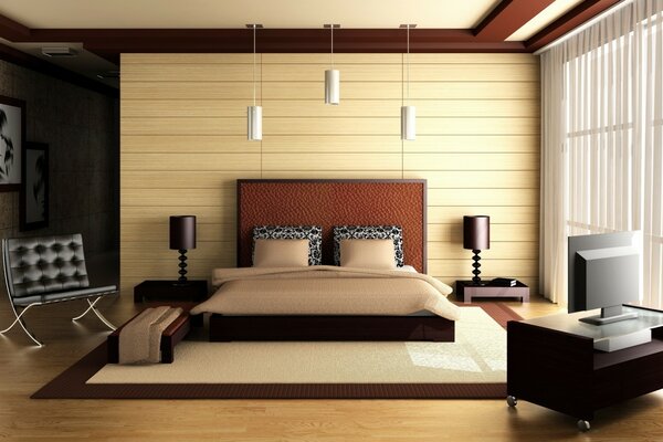 Chambre lumineuse design avec grand lit