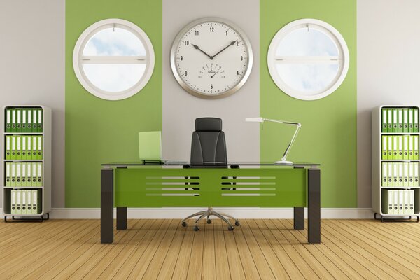 Зелёный дизайн интерьера в офисе