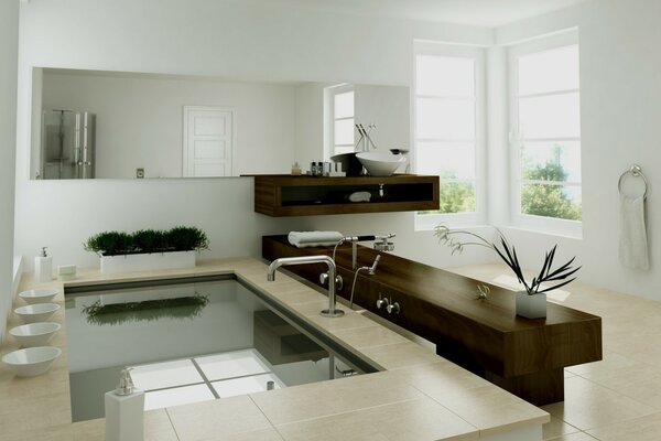 Salle de bain en verre avec de l eau