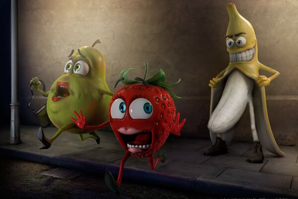 Banana pervert scares pear and strawberry