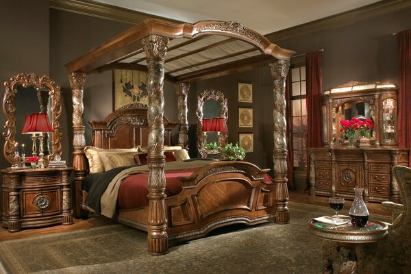 Luxury bed in a room with furniture