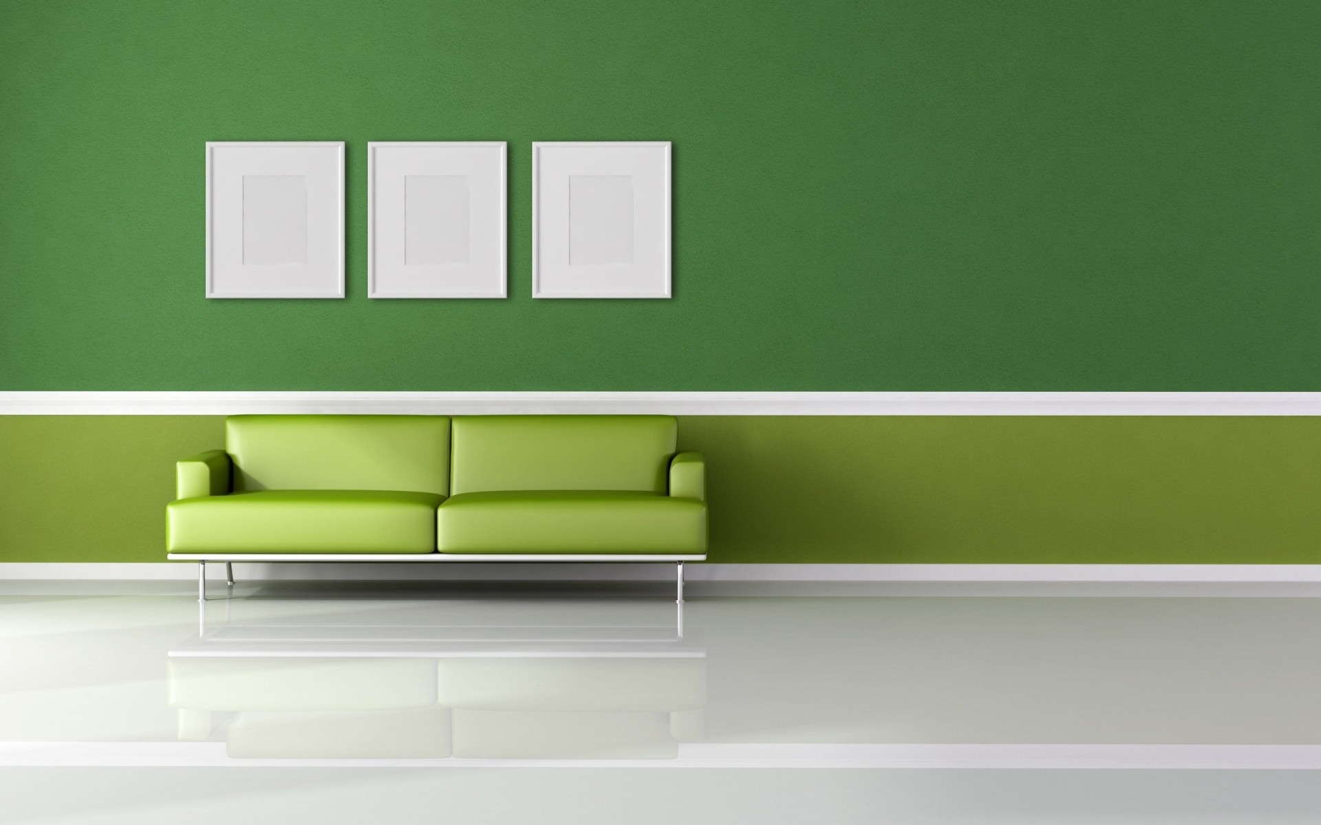 minimalismo verde sofá blanco