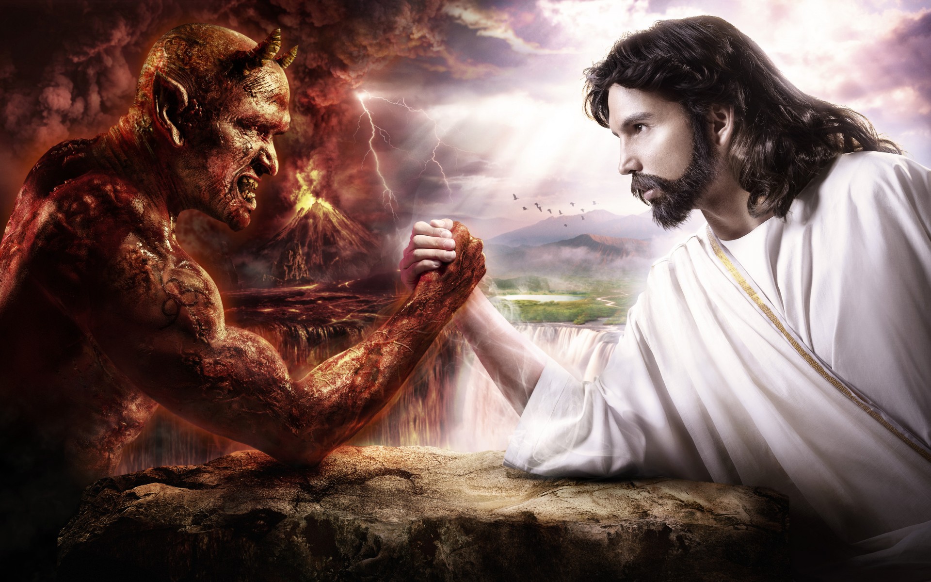 jesus wrestling devil