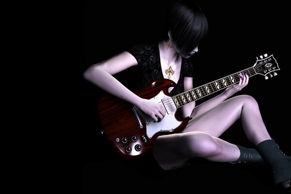 Hermosa chica tocando la guitarra