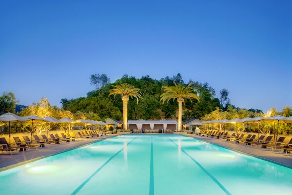 Tropical warm large swimming pool