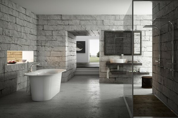 Grey brick bathtub design