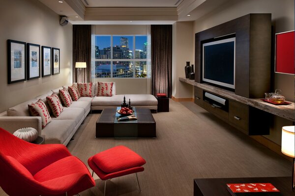 Stylish room with red accents