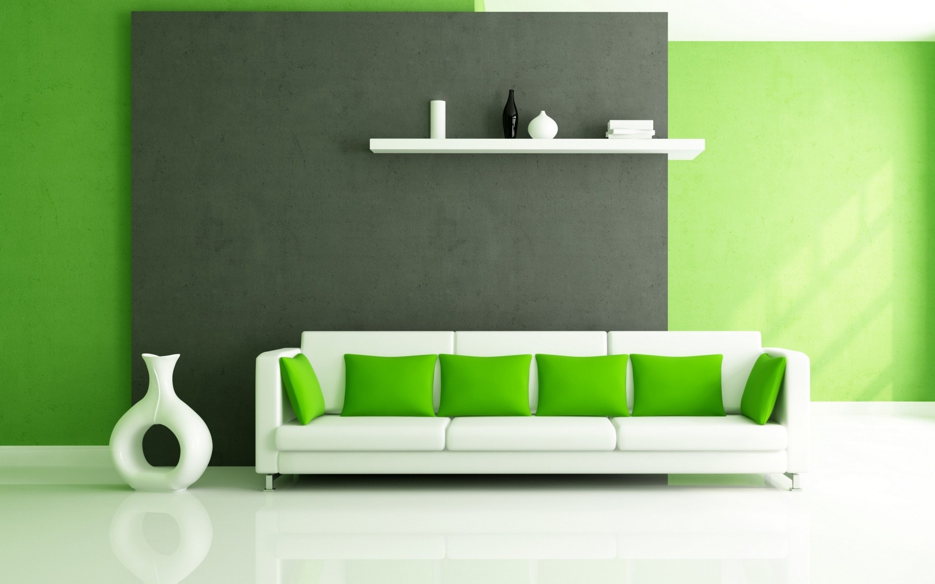 diseño sofá estilo cojines salón verde blanco