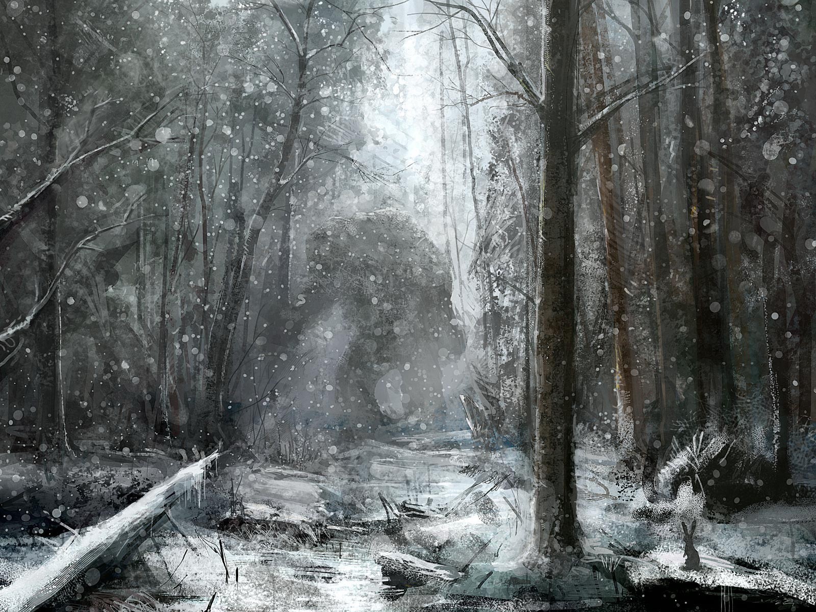 dibujo bosque nieve monstruo