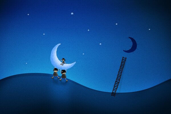 Two thieves on the moon with a ladder