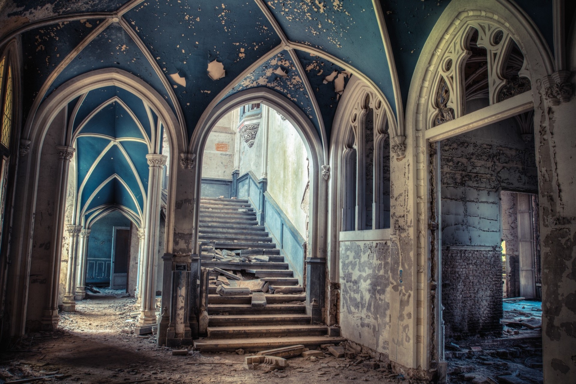 abandon manoir escaliers escalier ruine