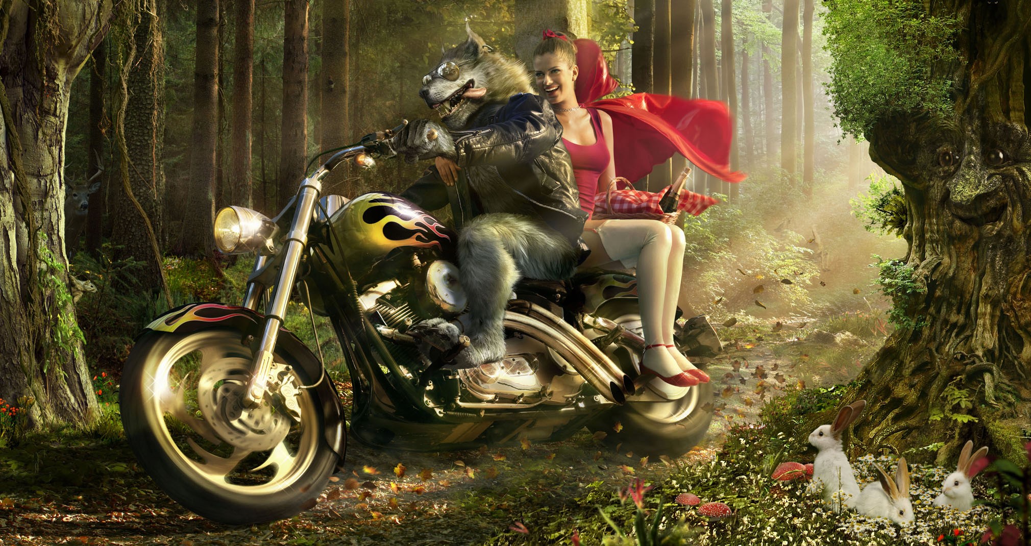 petit chaperon rouge loup moto