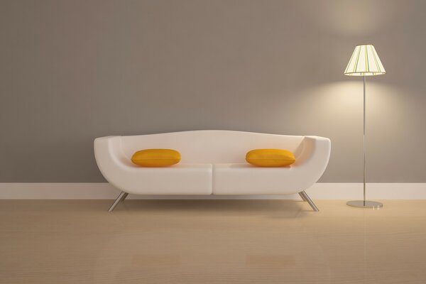 Minimalism in the interior of a white sofa