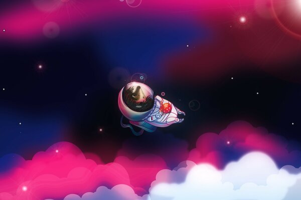 A little astronaut in pink space