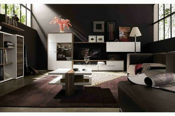 Living room design in black and white