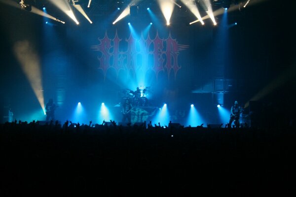 Slayer band concert. Blue spotlights