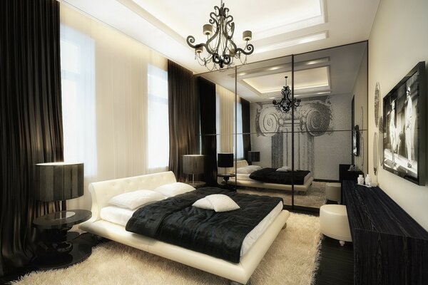 Chambre avec grand lit et placard