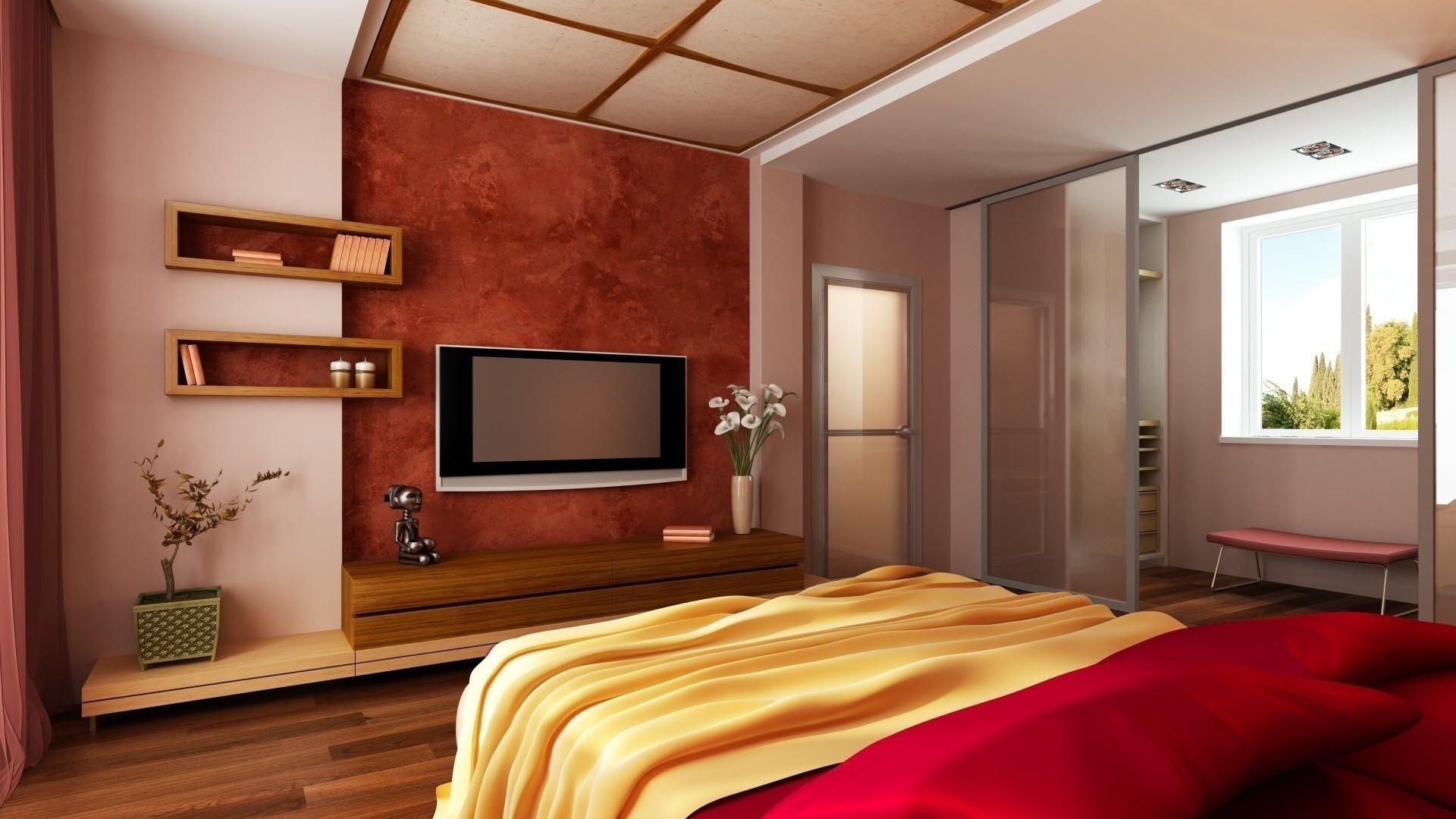 habitación cama. apartamento salón flores
