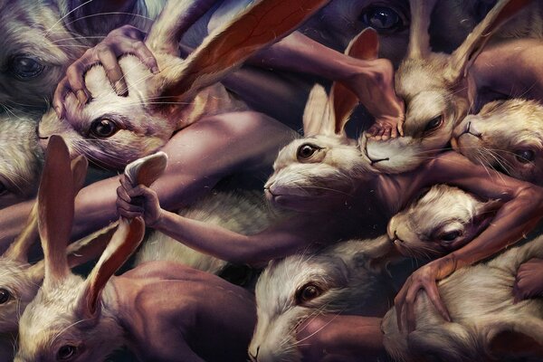 Mutant rabbits fight with humans