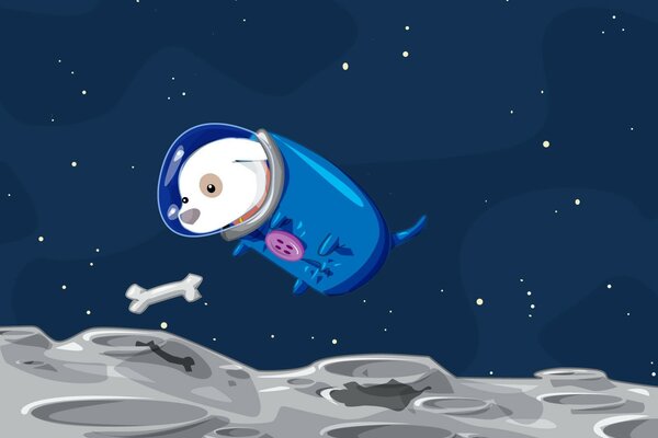 Drawing of a dog in a spacesuit in space