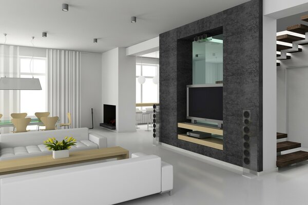 Stylish arrangement of TV with speakers