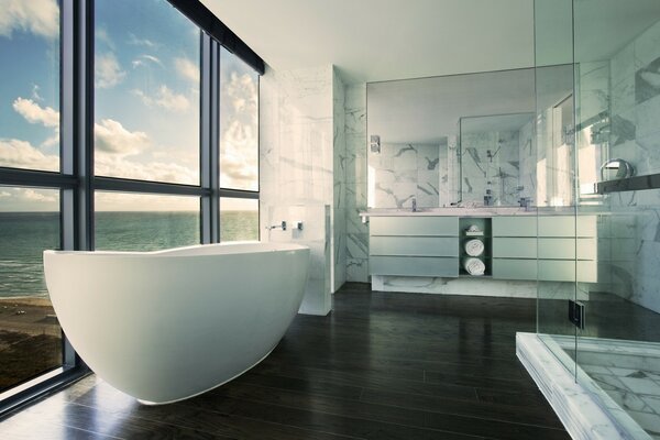 Bathroom with panoramic sea view