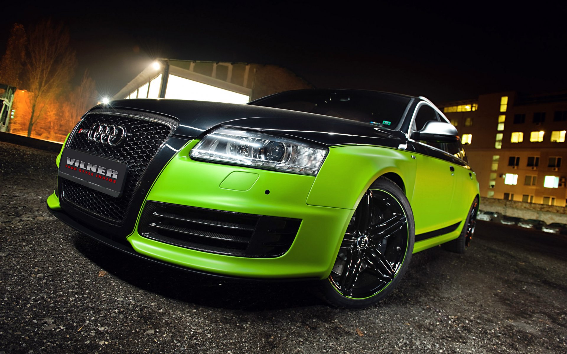 audi rs6 tuning wilner verde negro noche luces resplandor llantas