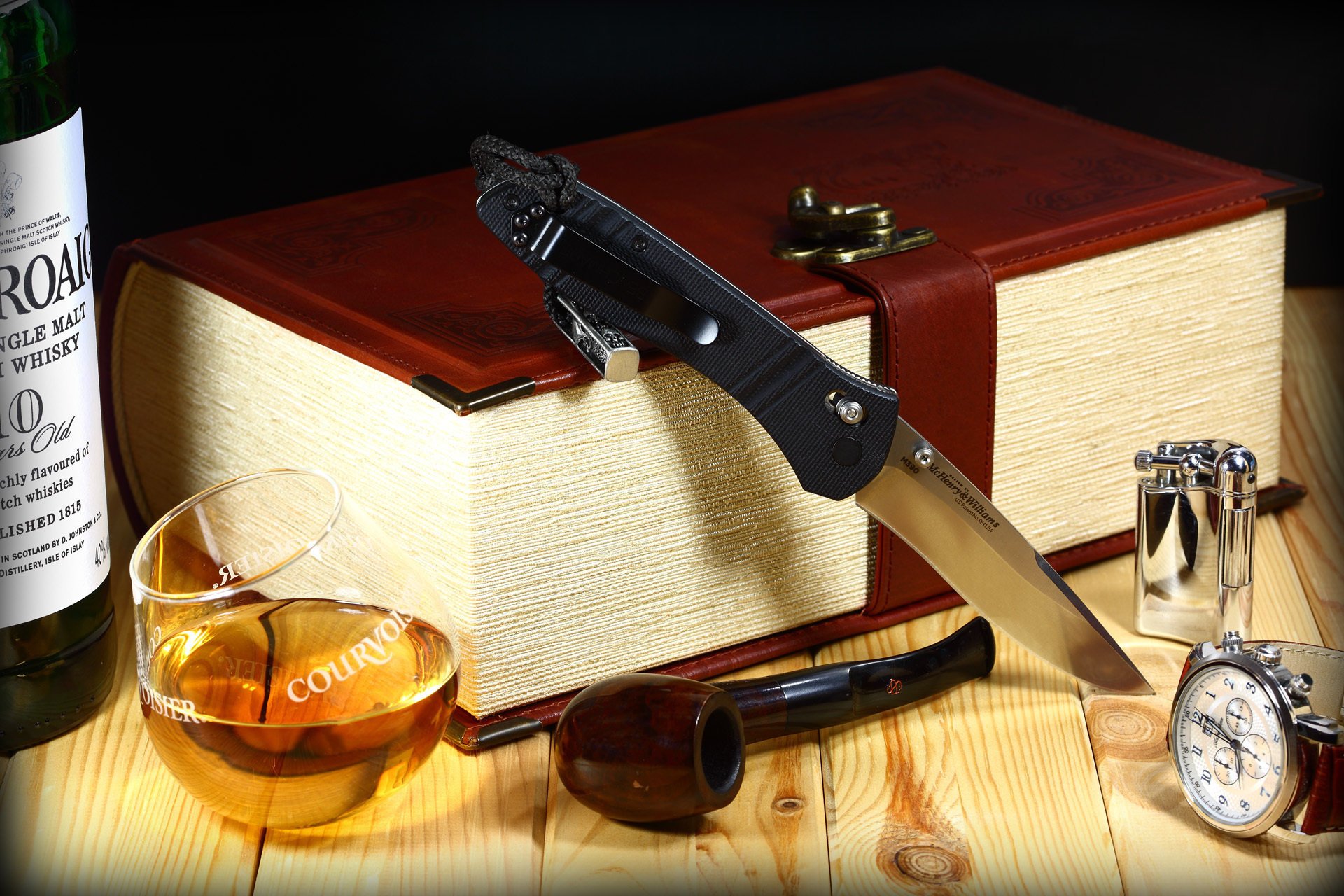 m390 benchmade mchenry & williams couteau whisky pliant verre à vin