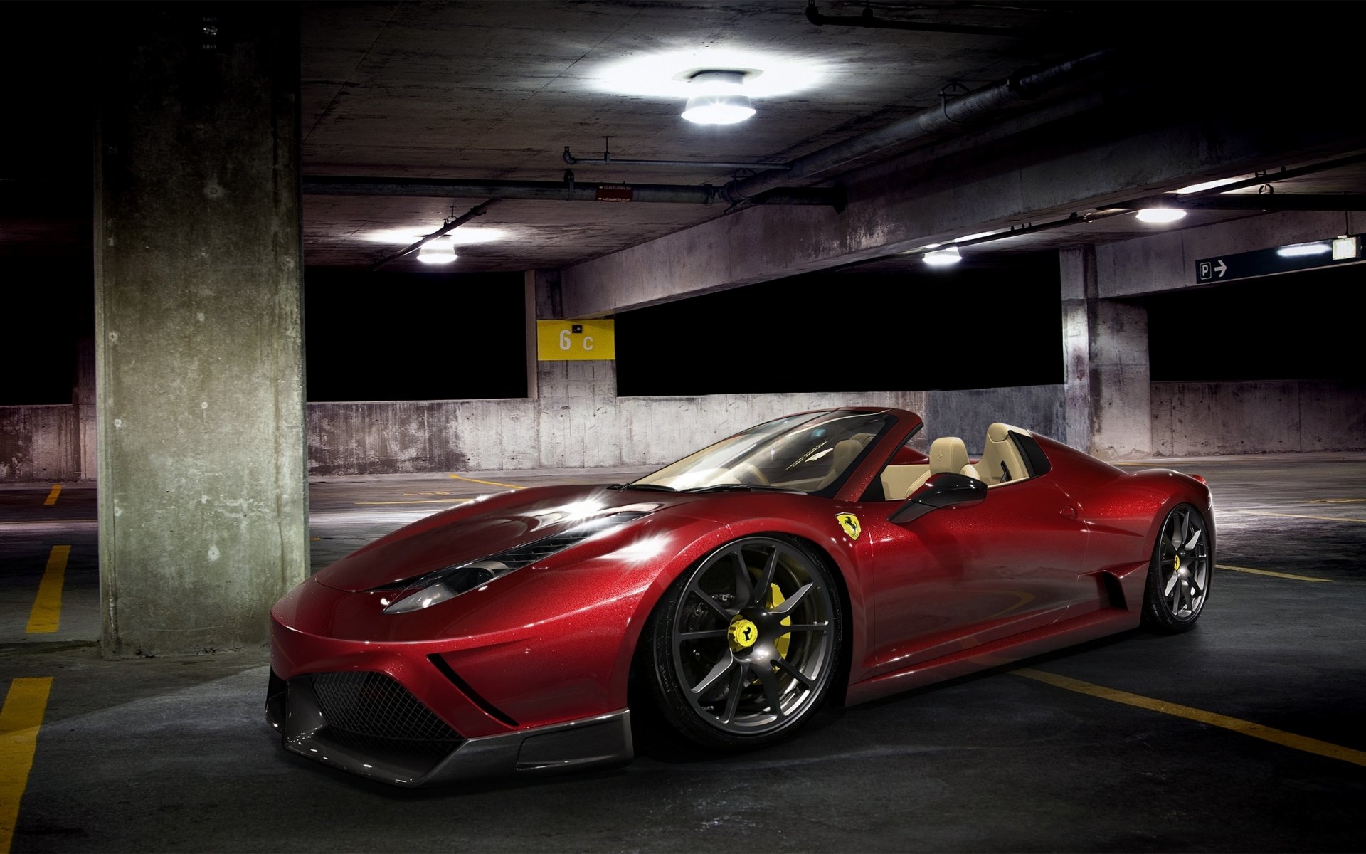 ferrari pająk czerwony samochód supercar auto parking noc ferrari spider samochód czerwony parking