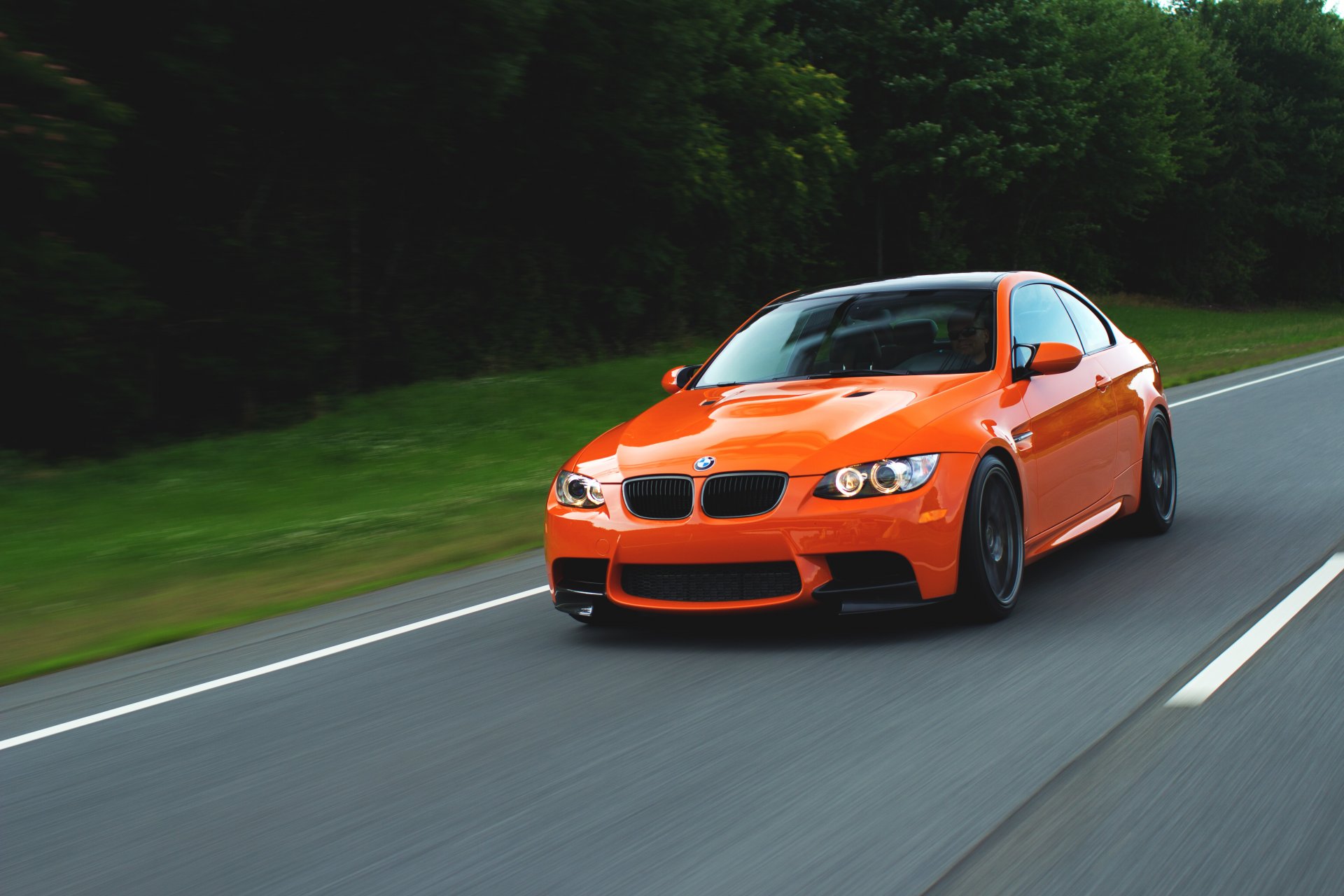 bmw m3 e92 orange straße geschwindigkeit bmw bäume